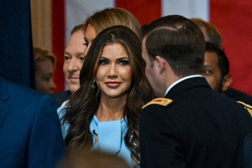 Secretary of the Department of Homeland Security nominee Kristi Noem arrives for the inauguration of U.S. President-elect Donald Trump in the U.S. Capitol Rotunda on Jan. 20, 2025 in Washington, DC.