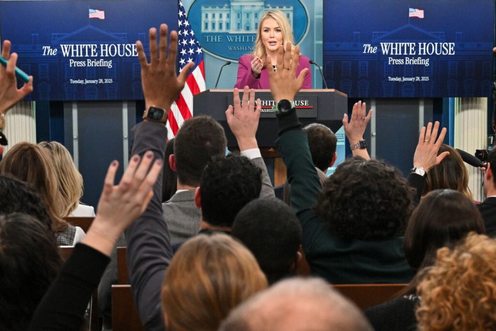 White House Press Secretary Karoline Leavitt speaks during the daily briefing on Tuesday.