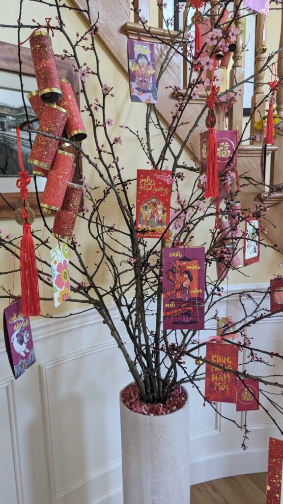 Nguyen's mother uses the lucky envelopes her daughter makes as Lunar New Year decor.