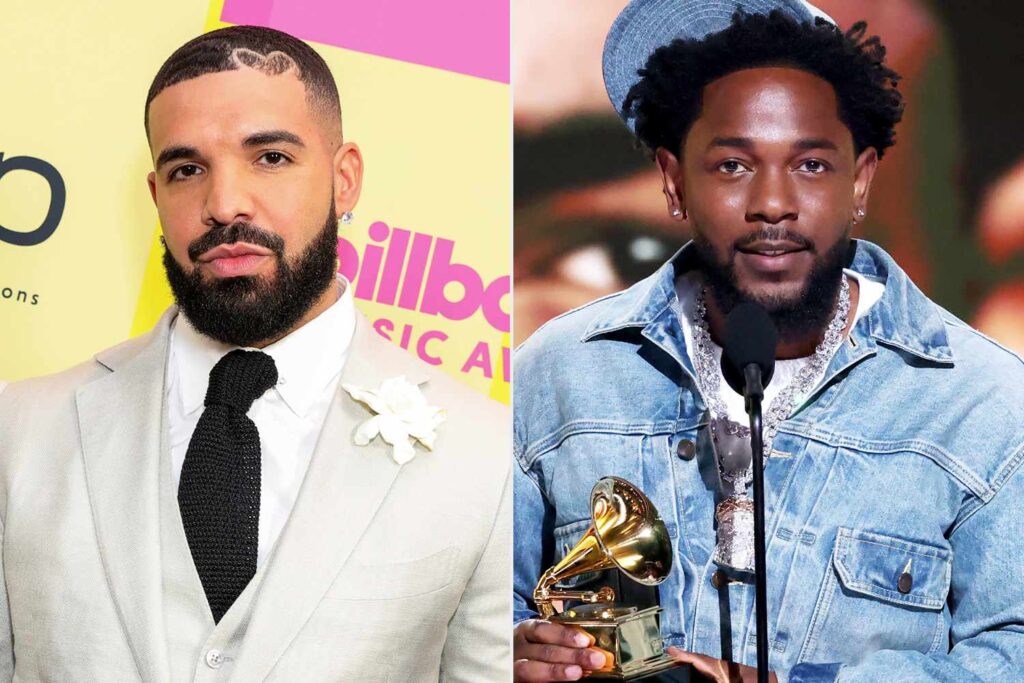 Drake, winner of the Artist of the Decade Award, poses backstage for the 2021 Billboard Music Awards, broadcast on May 23, 2021 at Microsoft Theater in Los Angeles, California; Kendrick Lamar accepts the Record of the Year award for "Not Like Us" onstage during the 67th Annual GRAMMY Awards at Crypto.com Arena on February 02, 2025 in Los Angeles, California