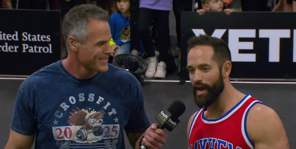 two athletes being interviewed at a sports event