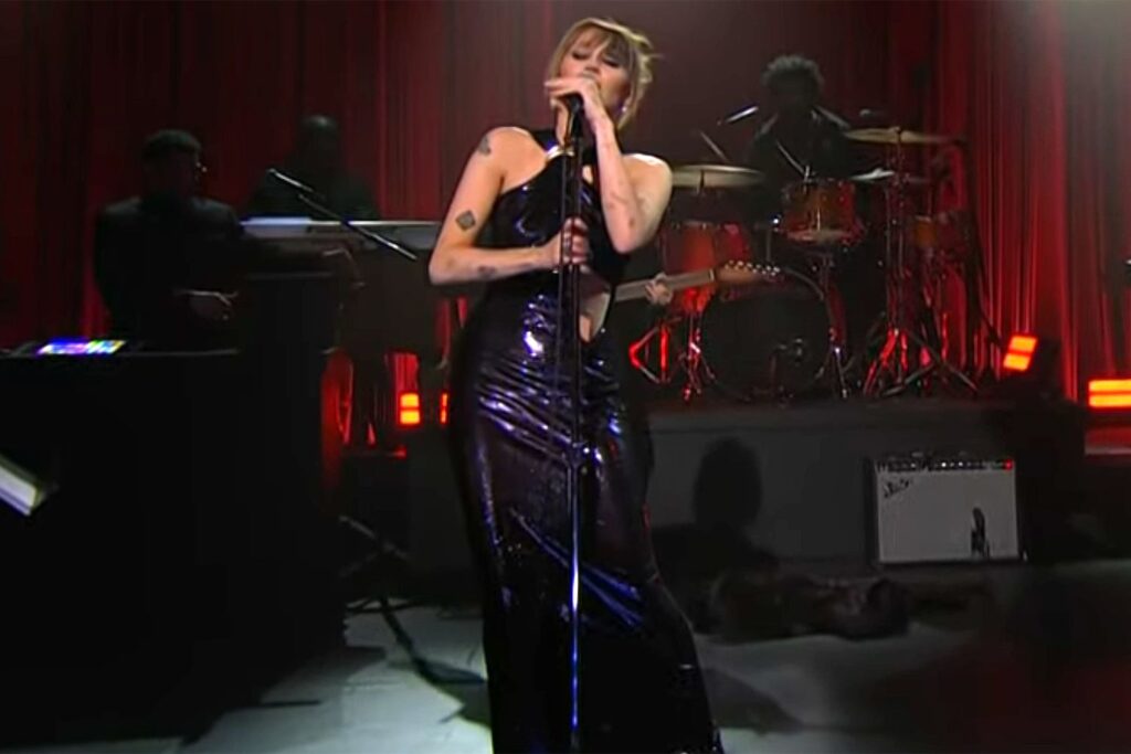 Miley Cyrus performs on SNL 50.