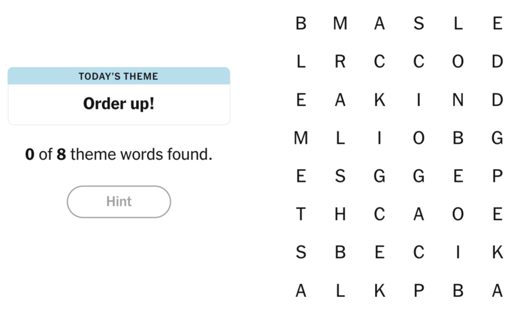NYT Strands board for February 3, 2025: Order up!