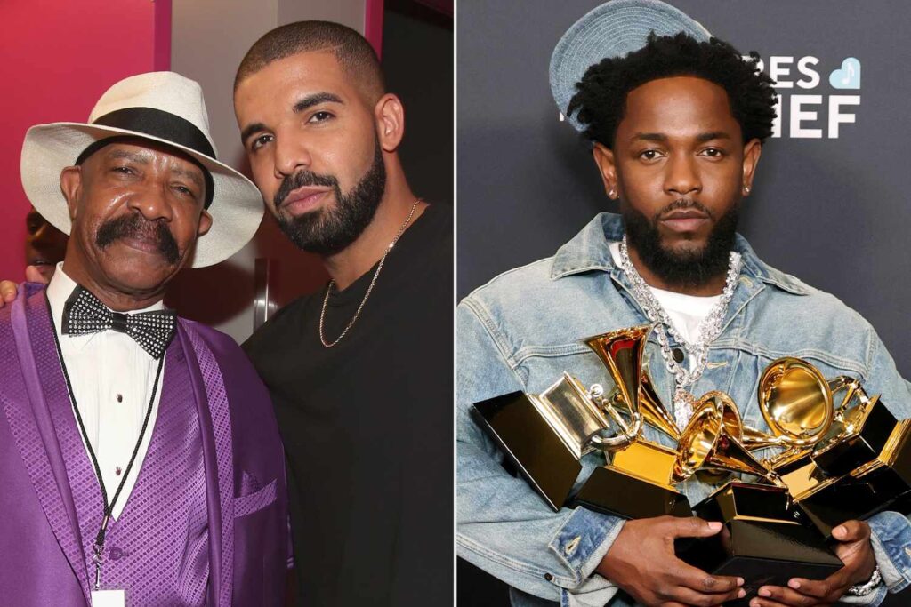 Dennis Graham and Drake, Kendrick Lamar, winner of the Record of the Year, Best Rap Performance, Best Rap Song, Best Music Video, and Song of the Year Awards