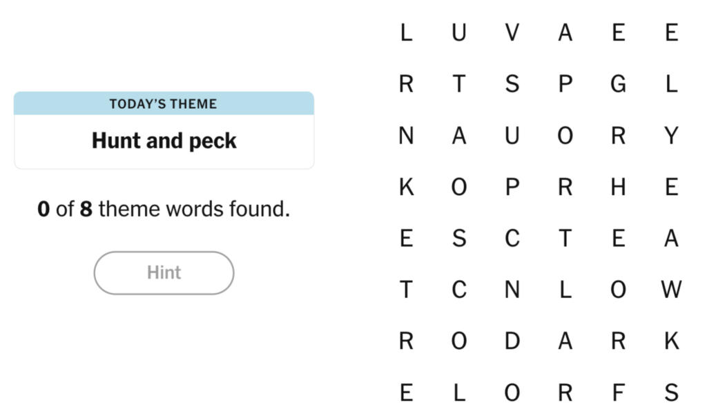 NYT Strands board for February 1, 2025: Hunt and peck.