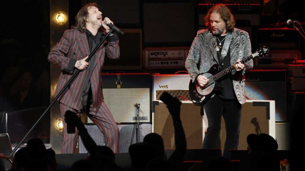 Chris Robinson and Rich Robinson of The Black Crowes perform at The Grand Ole Opry on April 02, 2024, in Nashville.