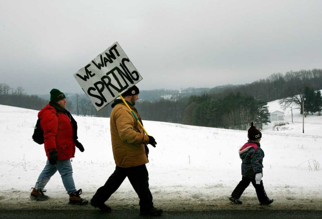 A family attends the Groundhog Day celebrations in Punxsutawney in 2007.