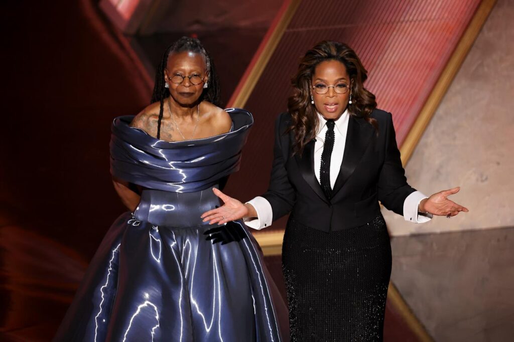 Whoopi Goldberg, left, and Oprah Winfrey